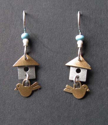 Small Birdhouse earrings with turquoise